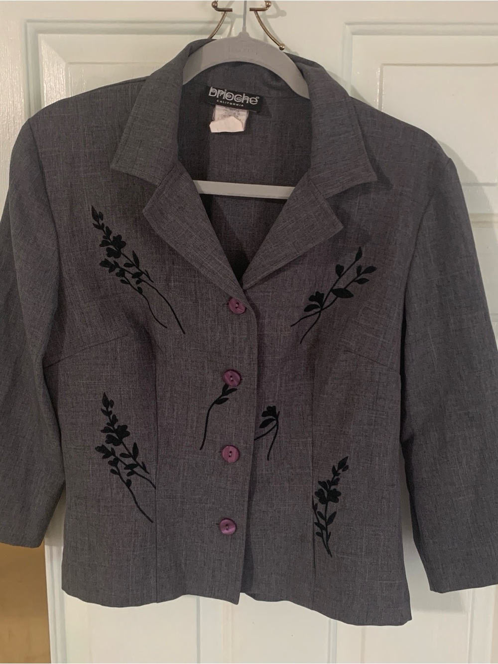 Vintage Juniors Gray Embroidered Button-Front Jacket
